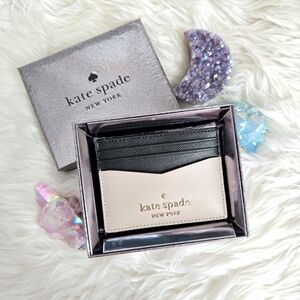 NIB • Kate Spade Black and Cream Leather Card Holder Wallet